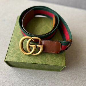 Gucci Web Belt with Double G Buckle - Size 90